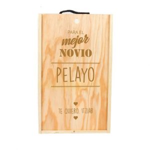 Caja de madera personalizada para vinos "Al mejor novio del mundo"